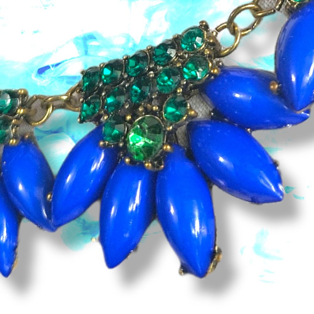 Statement Necklace Adjustable Length Blue And Aqu… - image 7
